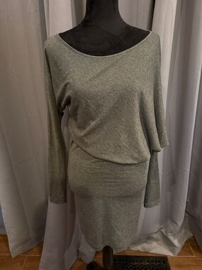 BCBGMaxAzria Sparkly Gray Boatneck Long Sleeve Knit Dress